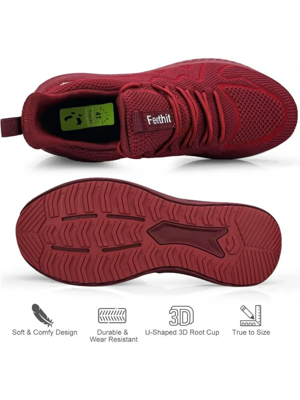 Men's Burgundy Non Slip Athletic Sneaker Slip On Walking Casual Running Shoes